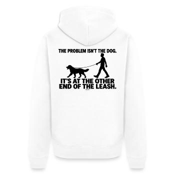 ODDROO – The Problem Isn't the Dog - Unisex Premium Bio Zip Hoodie - Weiß - Hinten - Thijin (182cm)