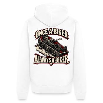 Einmal Biker, immer Biker. Biker-Humor - Unisex Premium Bio Zip Hoodie - Weiß - Hinten - Thijin (182cm)