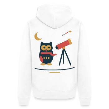 Eule am Sternenteleskop – Winterastronomie - Unisex Premium Bio Zip Hoodie - Weiß - Hinten - Thijin (182cm)