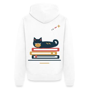 Katze schläft auf Büchern – gemütliche Lesepause - Unisex Premium Bio Zip Hoodie - Weiß - Hinten - Thijin (182cm)