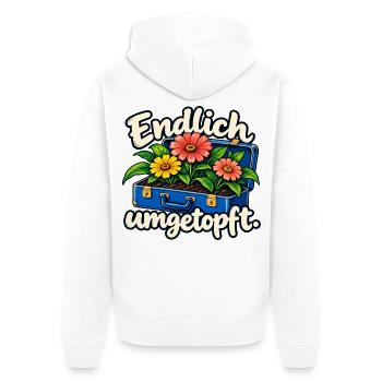 Endlich umgetopft – Ruhestand im Garten - Unisex Premium Bio Zip Hoodie - Weiß - Hinten - Thijin (182cm)