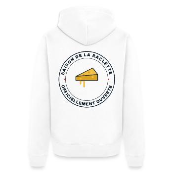 Open Raclette-Saison – Käsehumor - Unisex Premium Bio Zip Hoodie - Weiß - Hinten - Thijin (182cm)