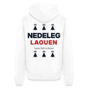 Nedeleg Laouen – Frohe Weihnachten auf Bretonisch - Unisex Premium Bio Zip Hoodie - Weiß - Hinten - Thijin (182cm)