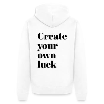 Erschaffe dein eigenes Glück - Unisex Premium Bio Zip Hoodie - Weiß - Hinten - Thijin (182cm)