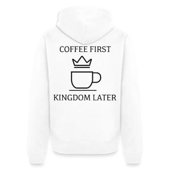Coffee First Kingdom Later – Kaffee & Krone - Unisex Premium Bio Zip Hoodie - Weiß - Hinten - Thijin (182cm)