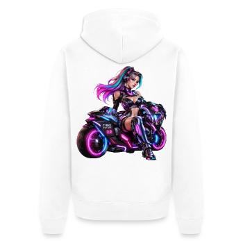 Cyber-Neon-Moto-Königin - Unisex Premium Bio Zip Hoodie - Weiß - Hinten - Thijin (182cm)