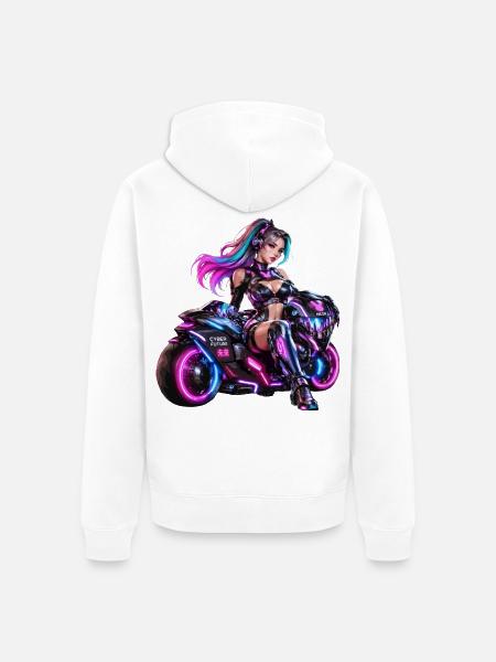 Cyber-Neon-Moto-Königin - Unisex Premium Bio Zip Hoodie - Weiß
