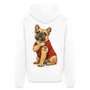 Französische Bulldogge Mom Mit Herz - Unisex Premium Bio Zip Hoodie - Weiß - Hinten - Thijin (182cm)