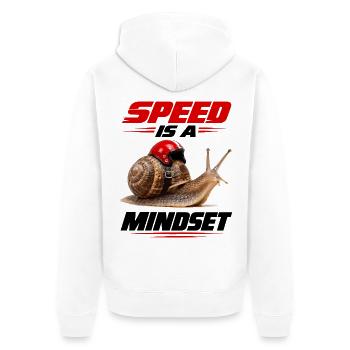  Speed Is A Mindset Schnecke Mit Rennhelm Und - Unisex Premium Bio Zip Hoodie - Weiß - Hinten - Thijin (182cm)