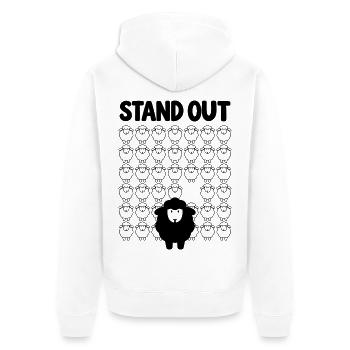 Schwarzes Schaf – Stand Out - Unisex Premium Bio Zip Hoodie - Weiß - Hinten - Thijin (182cm)