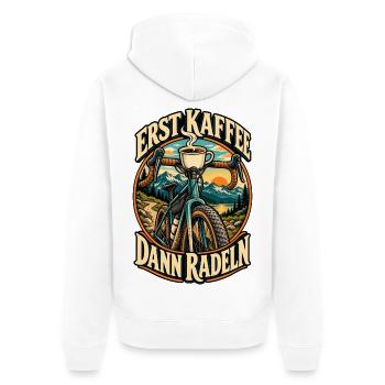 Erst Kaffee dann radeln – Fahrrad & Kaffee - Unisex Premium Bio Zip Hoodie - Weiß - Hinten - Thijin (182cm)