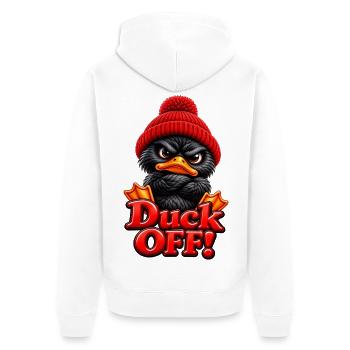 Grimmige Ente mit Mütze Duck Off - Unisex Premium Bio Zip Hoodie - Weiß - Hinten - Thijin (182cm)