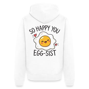 So happy you egg-sist Eier Wortwitz - Unisex Premium Bio Zip Hoodie - Weiß - Hinten - Thijin (182cm)