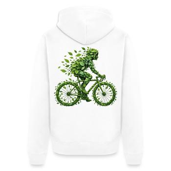 Radfahrer aus grünen Blättern – Fahrrad trifft Umw - Unisex Premium Bio Zip Hoodie - Weiß - Hinten - Thijin (182cm)