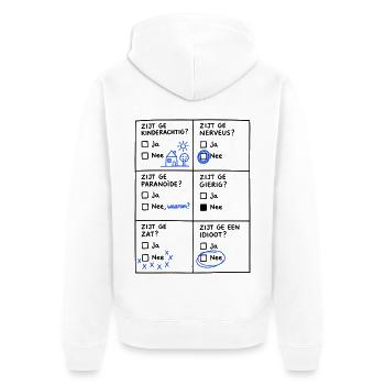 "Hast du die Nase voll? Nein..." – Lustige flämische T-Shirts - Unisex Premium Bio Zip Hoodie - Weiß - Hinten - Thijin (182cm)