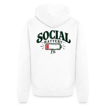 Social Battery 1% – Low Social Energy - Unisex Premium Bio Zip Hoodie - Weiß - Hinten - Thijin (182cm)