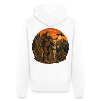 Bigfoot Alien Wandern - Unisex Premium Bio Zip Hoodie - Weiß - Hinten - Thijin (182cm)