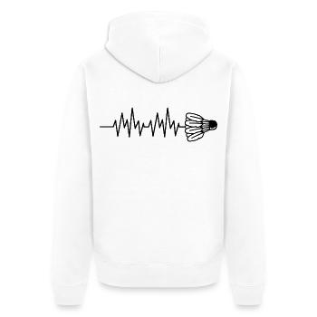 Badminton Herzschlag - Unisex Premium Bio Zip Hoodie - Weiß - Hinten - Thijin (182cm)