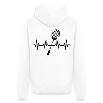 Badminton Herzschlag - Unisex Premium Bio Zip Hoodie - Weiß - Hinten - Thijin (182cm)
