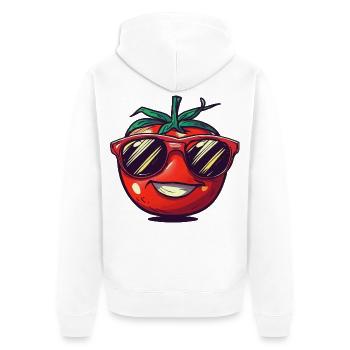 Lachende Tomate mit roter Sonnenbrille - Unisex Premium Bio Zip Hoodie - Weiß - Hinten - Thijin (182cm)