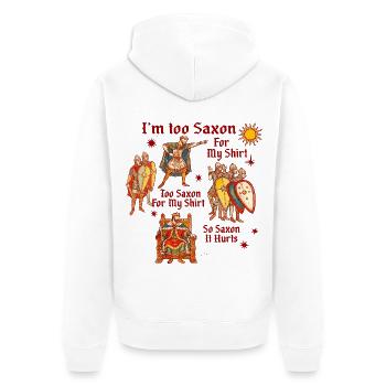 Saxon Shirt Humor: Königliches Stil - Unisex Premium Bio Zip Hoodie - Weiß - Hinten - Thijin (182cm)