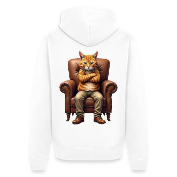 Unbeeindruckter roter Kater im Ledersessel - Unisex Premium Bio Zip Hoodie - Weiß - Hinten - Thijin (182cm)
