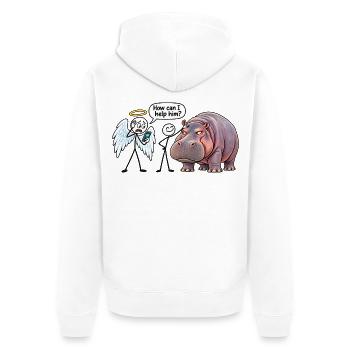Veralteter Schutzengel und Nilpferd – Humor - Unisex Premium Bio Zip Hoodie - Weiß - Hinten - Thijin (182cm)