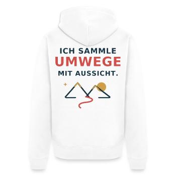 Ich sammle Umwege mit Aussicht – Wanderspruch - Unisex Premium Bio Zip Hoodie - Weiß - Hinten - Thijin (182cm)
