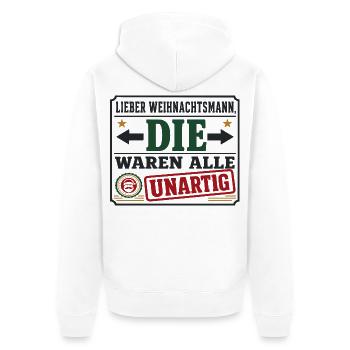 Lieber Weihnachtsmann – Unartig Weihnachten - Unisex Premium Bio Zip Hoodie - Weiß - Hinten - Thijin (182cm)