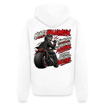 Halloween, kein Kostüm nötig. Biker-Humor - Unisex Premium Bio Zip Hoodie - Weiß - Hinten - Thijin (182cm)