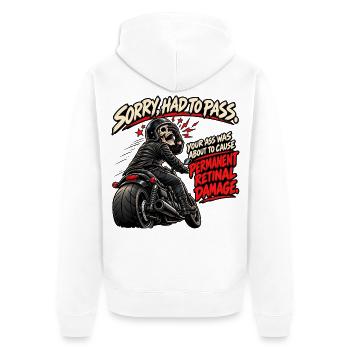 Überholen, Augenschaden. Biker-Humor - Unisex Premium Bio Zip Hoodie - Weiß - Hinten - Thijin (182cm)