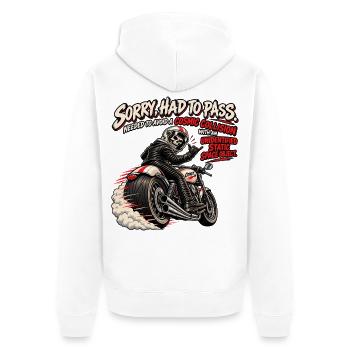 Überholung. Kosmische Kollision. Biker-Humor - Unisex Premium Bio Zip Hoodie - Weiß - Hinten - Thijin (182cm)