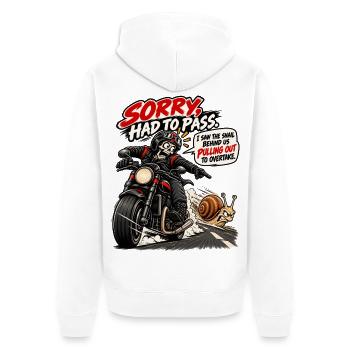 Überhole, eine Schnecke überholt mich. Biker-Humor - Unisex Premium Bio Zip Hoodie - Weiß - Hinten - Thijin (182cm)