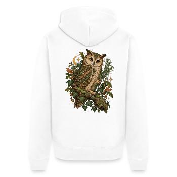 Waldeule auf Ast mit Mond und Sternen - Unisex Premium Bio Zip Hoodie - Weiß - Hinten - Thijin (182cm)