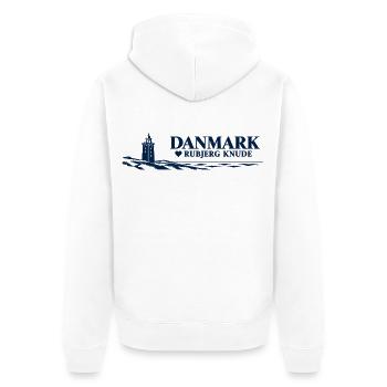 Rubjerg Knude – Leuchtturm und Dünen in Navy - Unisex Premium Bio Zip Hoodie - Weiß - Hinten - Thijin (182cm)