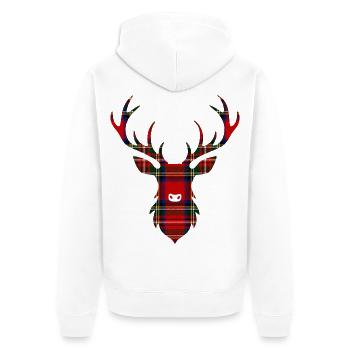 Tartan-Karo-Hirschkopf-Silhouette - Unisex Premium Bio Zip Hoodie - Weiß - Hinten - Thijin (182cm)