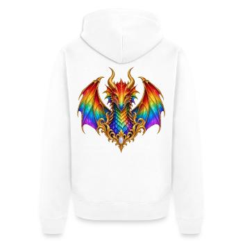 Regenbogendrache – Fantasy-Wappen in Gold - Unisex Premium Bio Zip Hoodie - Weiß - Hinten - Thijin (182cm)