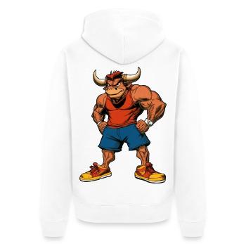 Trainer Stier - Unisex Premium Bio Zip Hoodie - Weiß - Hinten - Thijin (182cm)