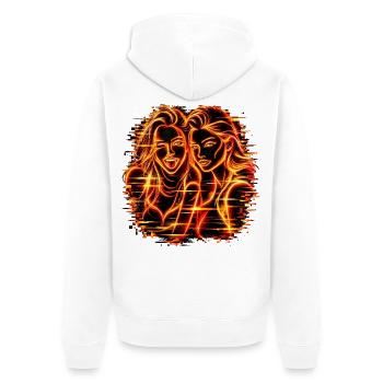 Neon Glitch Duo – Cyberpunk Neon Portrait Design - Unisex Premium Bio Zip Hoodie - Weiß - Hinten - Thijin (182cm)