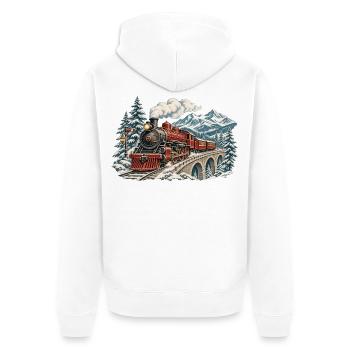 Dampflok Alpenexpress - Unisex Premium Bio Zip Hoodie - Weiß - Hinten - Thijin (182cm)