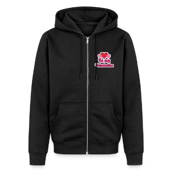 Be my Vulvalentine Valentinstag Sticker - Unisex Premium Bio Zip Hoodie - Schwarz - Vorne - Nico (187cm) & Julia (174cm)
