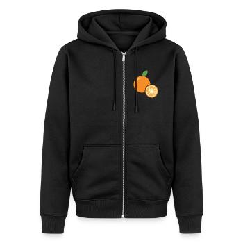 Orange mit Orangenscheibe - Frucht Motiv - Unisex Premium Bio Zip Hoodie - Schwarz - Vorne - Nico (187cm) & Julia (174cm)