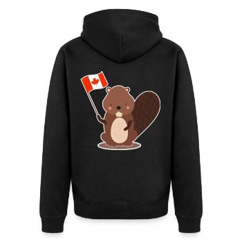 Pfiffiger Biber Flussdamm Naturschutz - Unisex Premium Bio Zip Hoodie - Schwarz - Hinten - Nico (187cm)