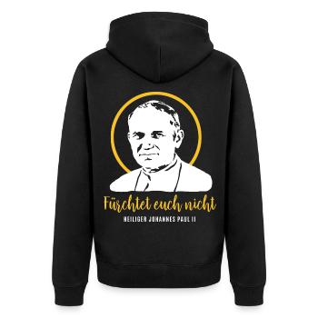 Fürchtet euch nicht - Papst Johannes Paul II JP2 - Unisex Premium Bio Zip Hoodie - Schwarz - Hinten - Nico (187cm)