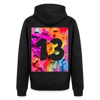 NR. 13 NUMMER 13 BUNT 13. GEBURTSTAG - Unisex Premium Bio Zip Hoodie - Schwarz - Hinten - Nico (187cm)