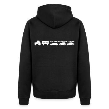 Ich und meine Follower - Bauer Traktor - Unisex Premium Bio Zip Hoodie - Schwarz - Hinten - Nico (187cm)