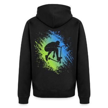 Stunt Scooter Roller Tricks Stuntroller Tretroller - Unisex Premium Bio Zip Hoodie - Schwarz - Hinten - Nico (187cm)