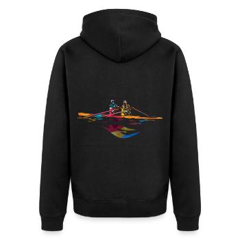 Wuchtige Rudermannschaft Regattasieg - Unisex Premium Bio Zip Hoodie - Schwarz - Hinten - Nico (187cm)