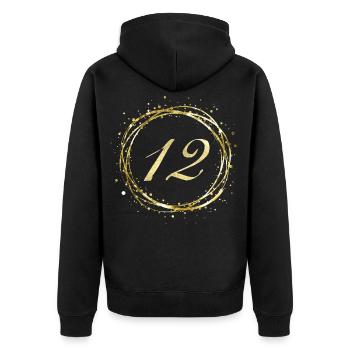 12 - Unisex Premium Bio Zip Hoodie - Schwarz - Hinten - Nico (187cm)