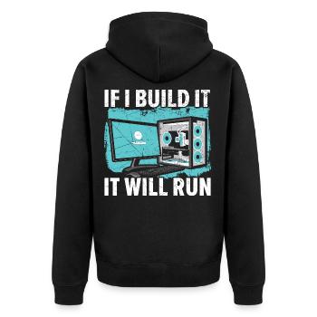 Sie haben den Link angeklickt, oder? - Unisex Premium Bio Zip Hoodie - Schwarz - Hinten - Nico (187cm)